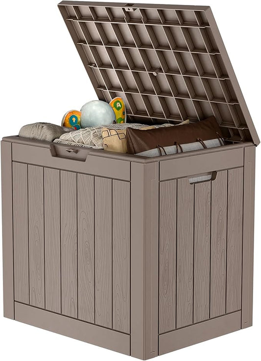 31 Gallon Waterproof Outdoor Storage Box,Resin Deck Box,Lockable Outside Storage Box Container for Patio Furniure,Garden Tools (31 Gallon,Grey)-VerdiqueGarden