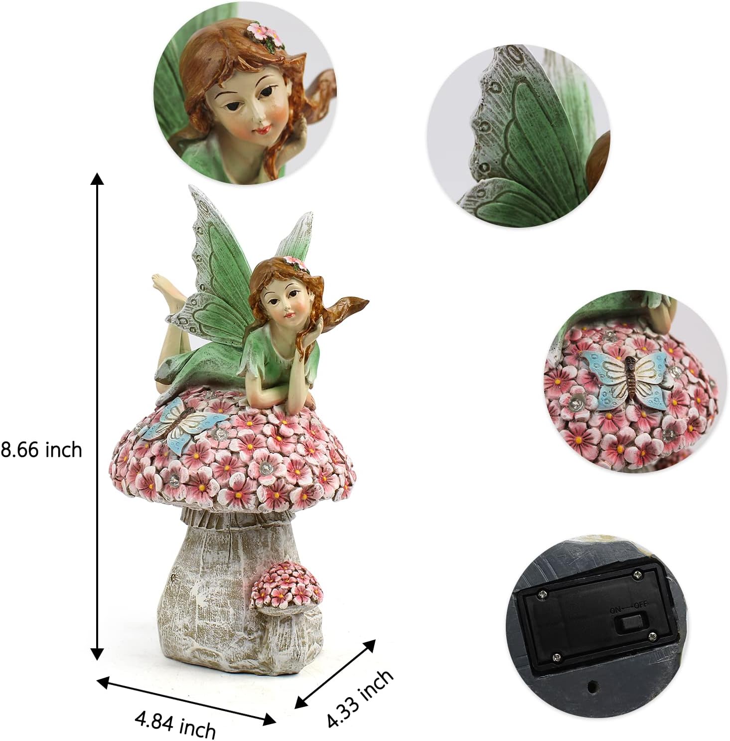 Garden Fairy Decor for Outside, Fairy Garden,Flower Fairy Outdoor Statue,Solar Powered Resin Ornaments,Patio Lawn Yard Porch, Garden Fairy Figurines for Home Garden Gifts,8.66inches Tall-VerdiqueGarden