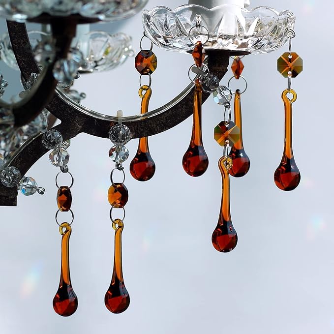 12pcs Raindrop Crystal Chandelier Parts, 53mm Hanging Crystals Glass Beads for Window, Curtain Decoration (Amber)-VerdiqueGarden