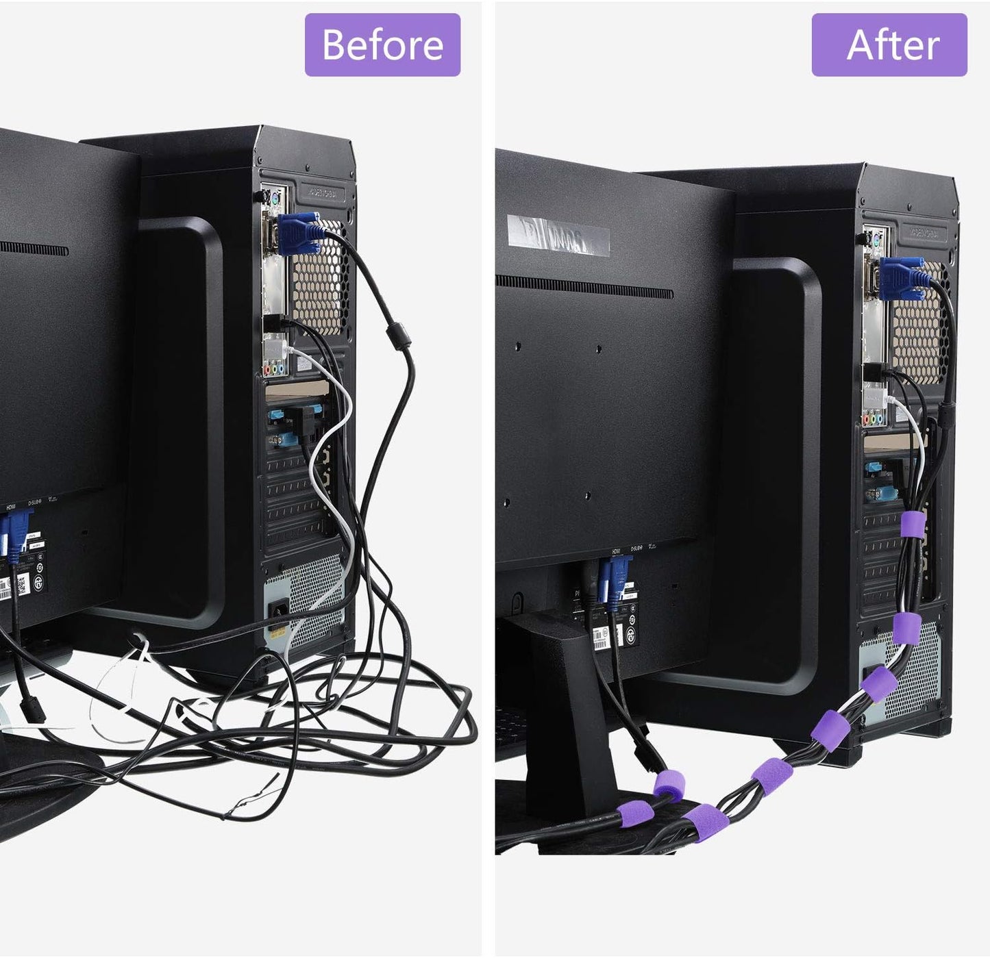 Reusable Fastening Tape Cable Ties 3/4 Inch Double Side Hook Roll (25 Yard, Purple)-VerdiqueGarden