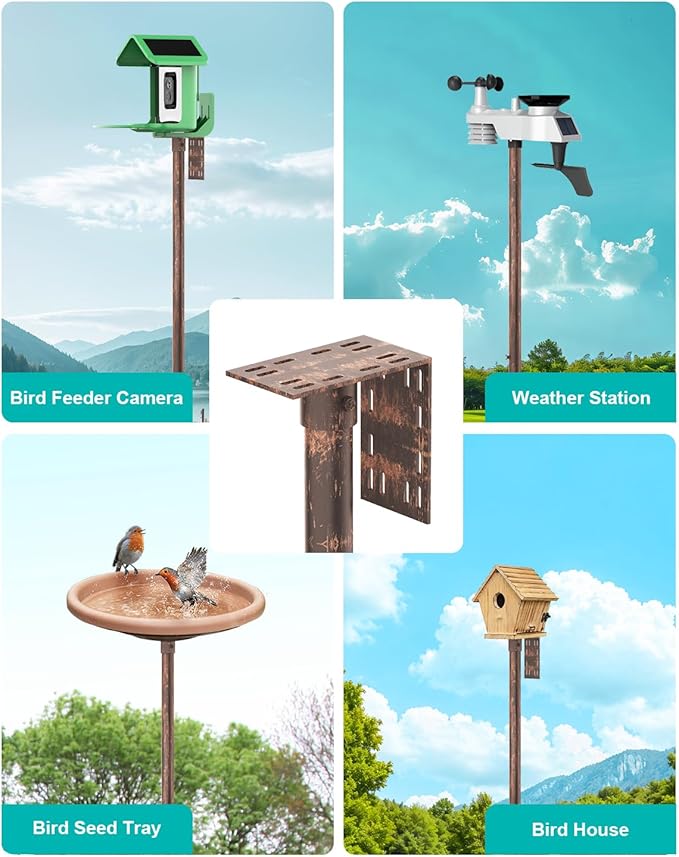 Bird Feeder Pole – 60 Inch Height Bird House Pole with 1-Inch Dia Heavy Duty for Birdfeeders, Feeding Stand with Mount Kit for Outdoor, Slip-Fit Connection, Copper Brushed-VerdiqueGarden