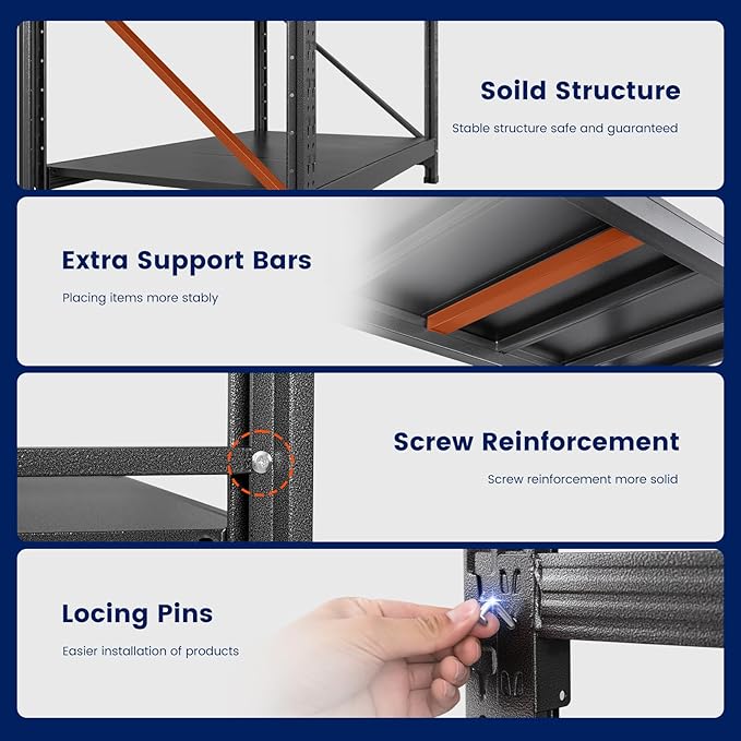 Yizosh 48" W Metal Garage Storage Shelves,Heavy Duty Adjustable Steel Organization Shelving,Utility Rack Shelf,48" W x 24" D x 69" H for Basement,Warehouse,Industrial-VerdiqueGarden