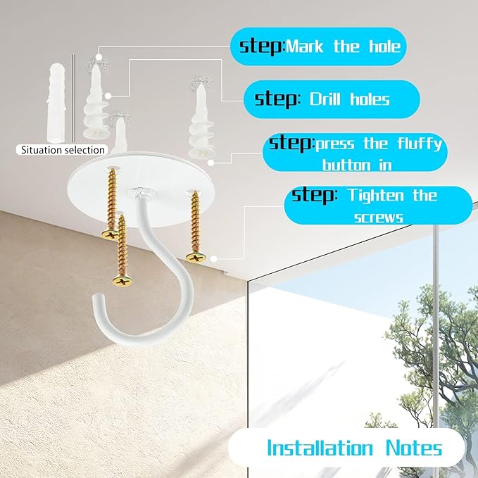 Ceiling Hooks for Hanging Plants- Metal Heavy Duty Wall Mounted Hangers for Hanging Bird Feeders, Planters, Wind Chimes, Include Professional Drywall Anchors (5 Pack) (Bright White)-VerdiqueGarden