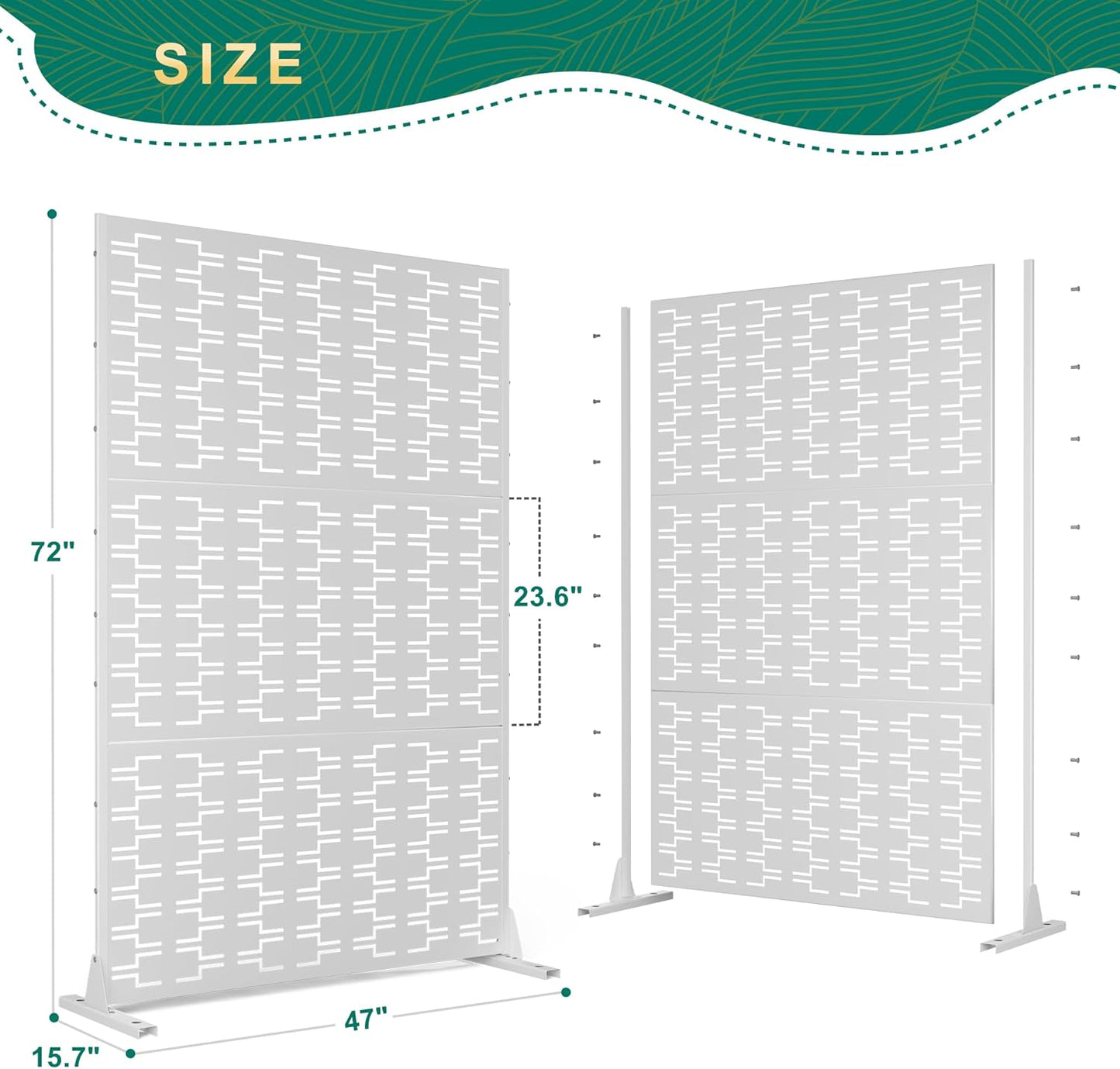 72" H×47" W Metal Privacy Screen Outdoor Privacy Screen Freestanding, Outdoor Privacy Screens and Panels for Patio Lawn Deck(Consists of 3 Panels)-VerdiqueGarden