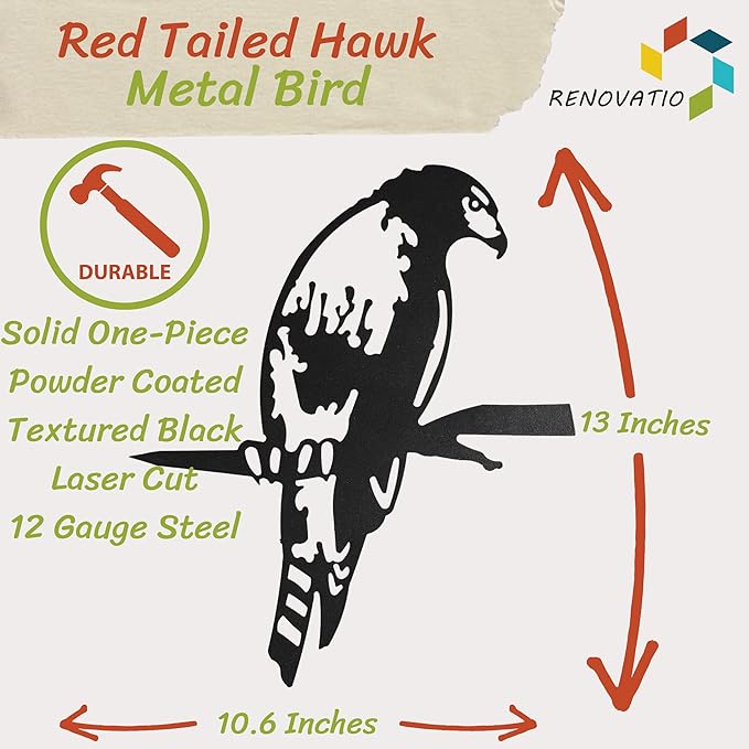 Renovatio Metal Hawk - Metal Bird Yard Decor - Tree Stake & Outdoor Art - Metal Garden Sculpture - Rusty Metal Birds Ornaments - Outdoor Bird Decorations for Garden-VerdiqueGarden