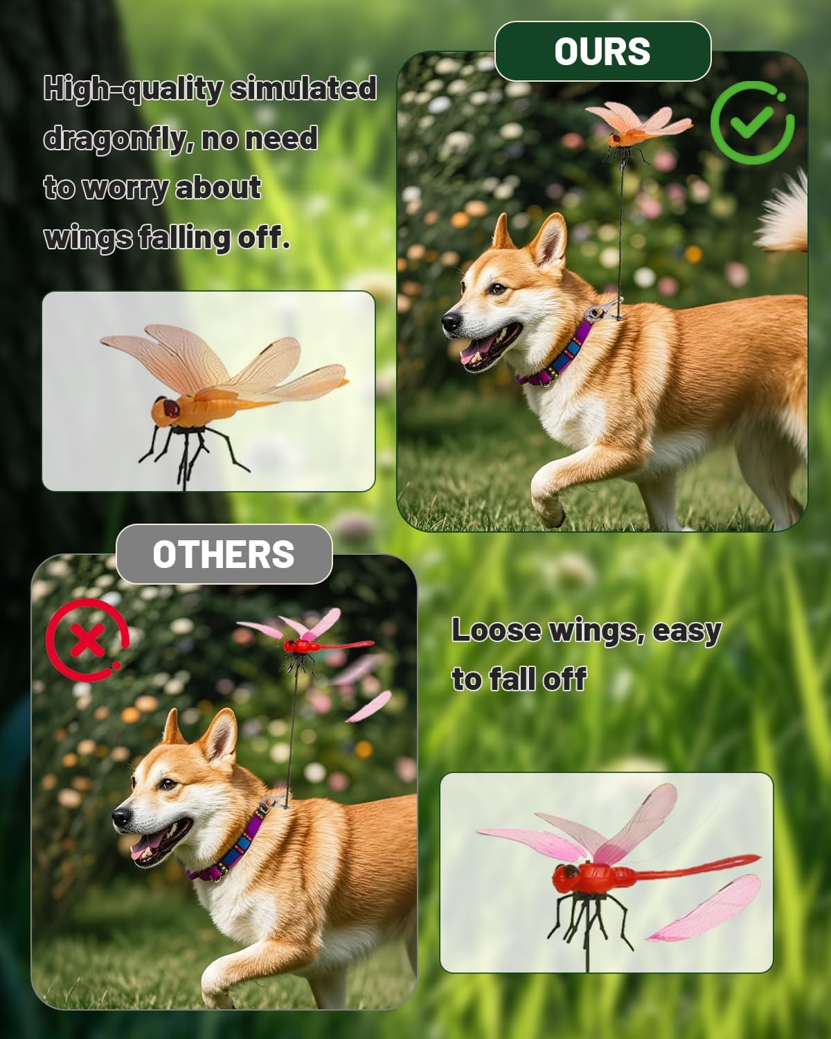 12 Pack Fake Dragonflies, Hat Clip Artificial Realistic 3D Dragonflies Garden Stakes Decor and Horse Fly Deterrent, Dragonfly Humming Bird Stakes, Fly Scare Devices for Indoor Outdoor-VerdiqueGarden