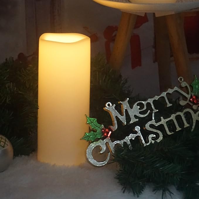 CANDLE CHOICE Waterproof Outdoor Battery Operated Flameless Candle Remote Timer Large Tall White Plastic Realistic Flickering Electric LED Pillar Lantern Garden Wedding Christmas Decorations 4”Dx10”H-VerdiqueGarden