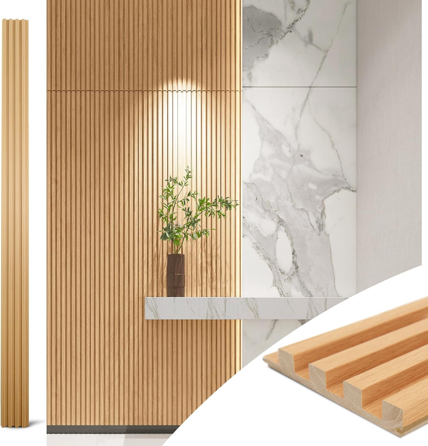 Art3d Slat Wood Wall Paneling for Interior and Ceiling Decoration - Pack of 4pcs + 1pc End-Trim, Size 108 x 5.7in.- Oak-VerdiqueGarden