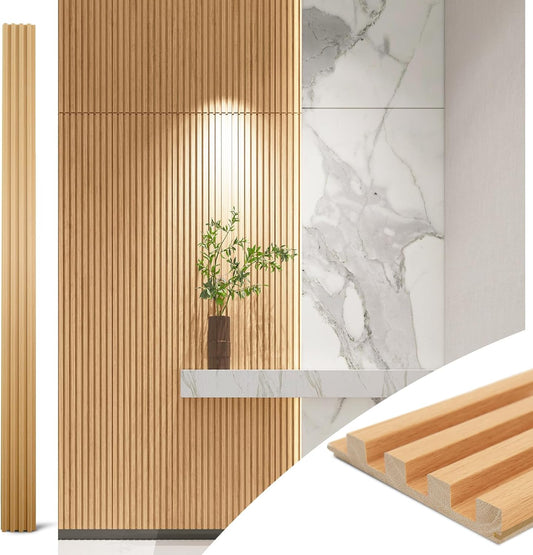 Art3d Slat Wood Wall Paneling for Interior and Ceiling Decoration - Pack of 4pcs + 1pc End-Trim, Size 108 x 5.7in.- Oak-VerdiqueGarden