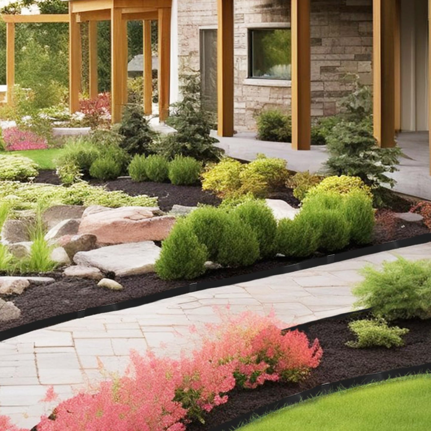 Hugeleaf Metal Landscape Edging, 40” L x 4.5” H Metal Edging for Landscaping with 7Pcs Stakes, Metal Garden Edging Pack of 6 (20 Feet Total Length)-VerdiqueGarden