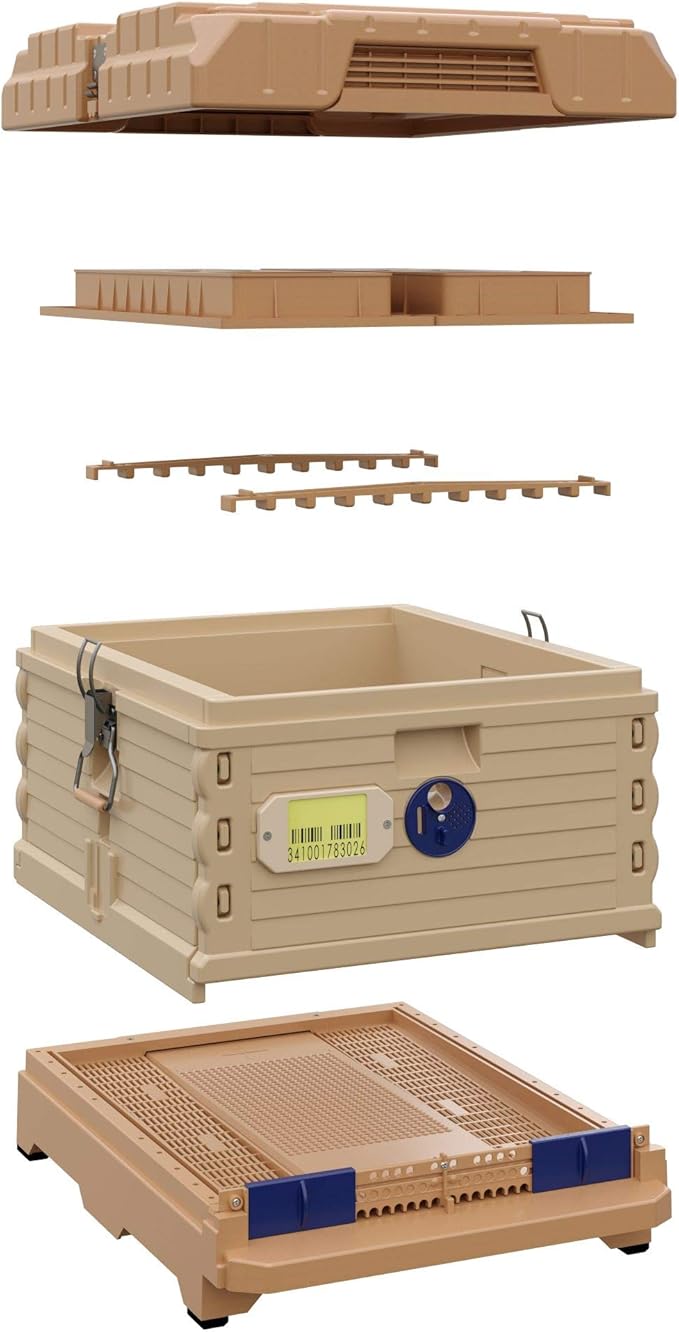 Ergo Insulated 10 Frame Bee Hive Set [NO Frames Included] (Single Hive, Tan Body Blue Entrance)-VerdiqueGarden