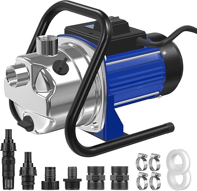 110V Electric Shallow Well Pump, 1.5HP 1532GPH 152FT Water Transfer Pump, Portable Stainless Steel Sprinkler Booster Jet Water Pumps for Garden Lawn Irrigation System-VerdiqueGarden