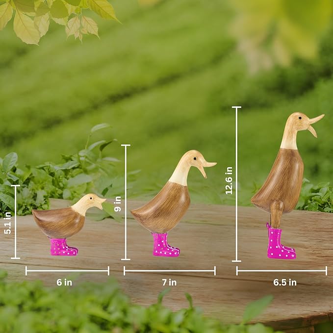 GUTE Duck Yard Decorations Yard Art Garden Puddle Ducks with Pink Spotted Wellies Boots, Valentine's Day Yard Statues, Duck Figurine Statue - Waterproof Indoor & Outdoor Lawn Ornament-VerdiqueGarden