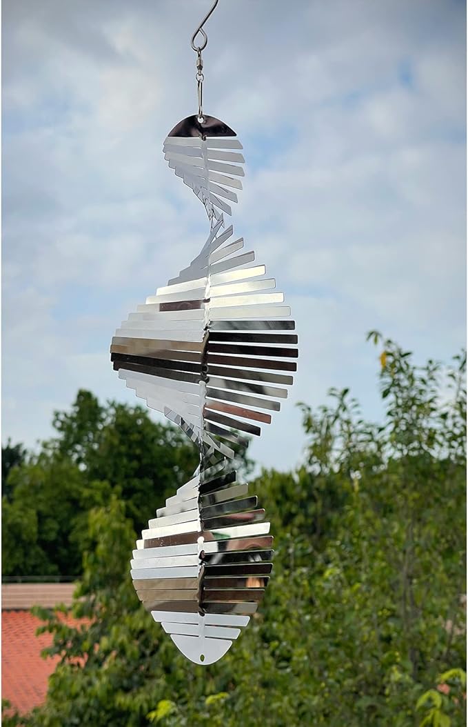 Hanging Wind Spinners Stainless Steel Metal Outdoor Garden Decor, Highly Reflective Bird Deterrent to Scare Birds Away from Yard Patio Farm 12inch-VerdiqueGarden