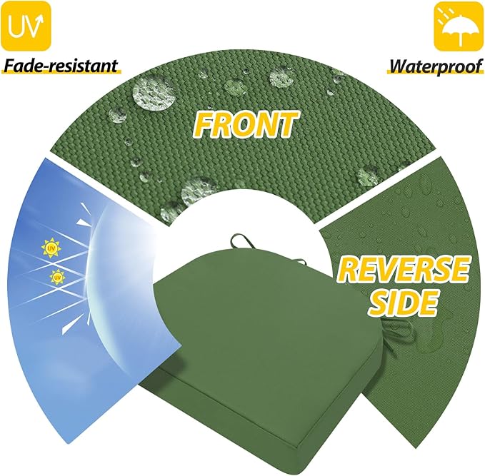 AAAAAcessories Outdoor Seat Cushions for Chairs, Waterproof, Fade-Resistant Patio Furniture Replacement Cushions, 17" x 16" x 2", Set of 2, Dark Moss-VerdiqueGarden
