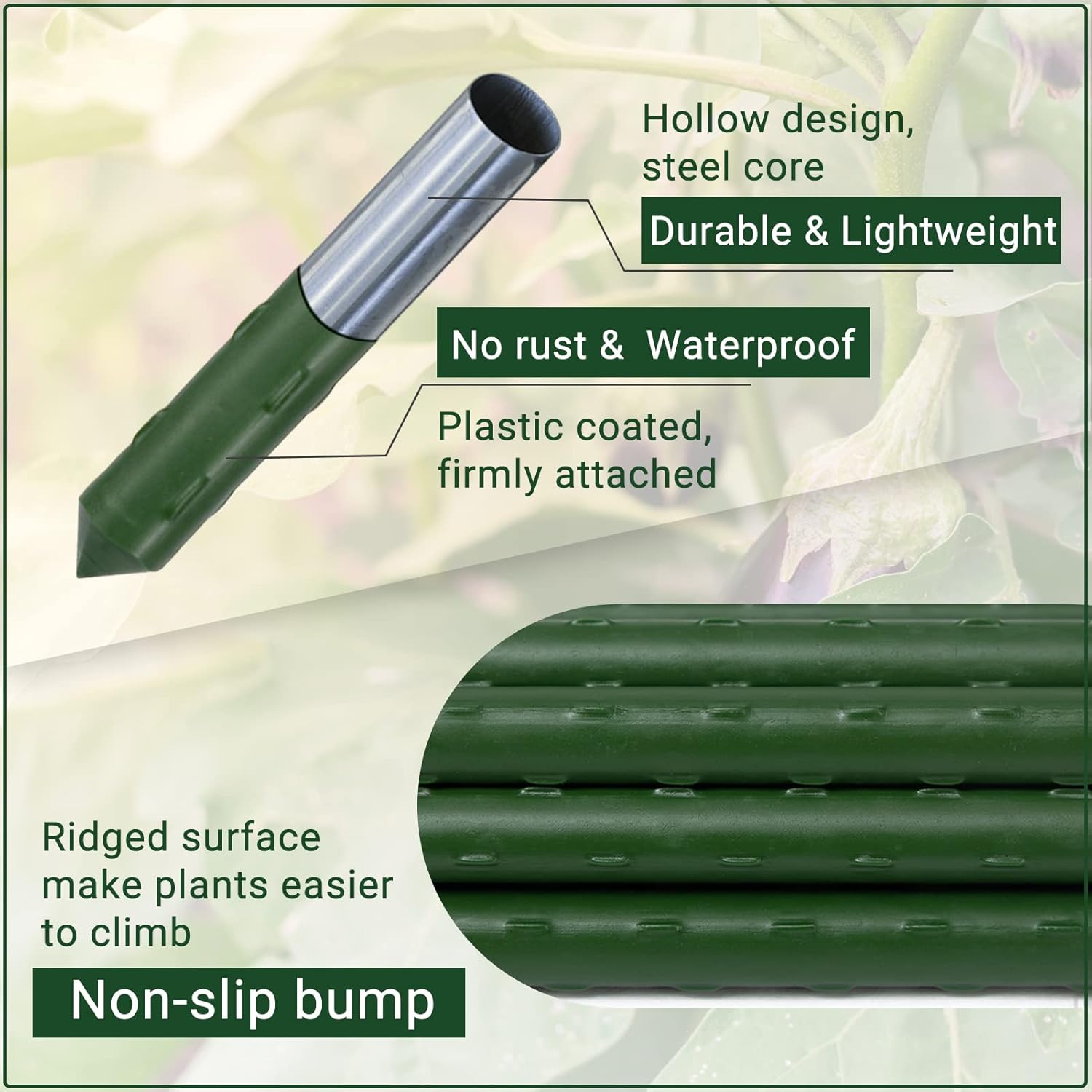 Garden Stakes 48'' Plant Sticks, 50PCS Plastic Coated Steel 4ft Plant Stakes Support for Growing Climbing Plants, Tomato Stakes Gardening Supplies-VerdiqueGarden