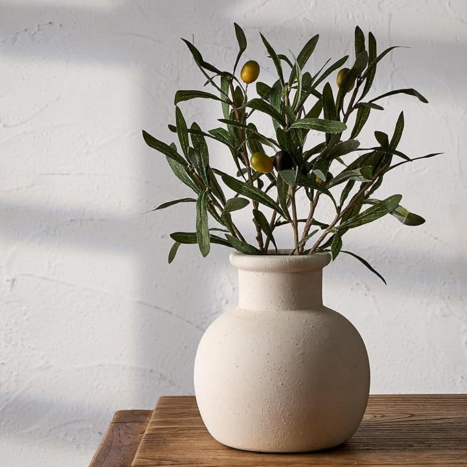 SIDUCAL Ceramic Rustic Farmhouse Vase | 6 Inch Pottery Decorative Boho Flower Vase for Home Decor, Table, Living Room, Bathroom Decoration, Shelf Decor, Mantel, Wedding, White-VerdiqueGarden