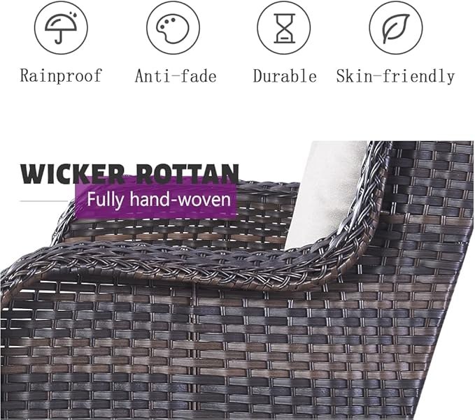 5 Piece Outdoor Patio Furniture Set - Wicker Furniture Patio Conversation Set, Outdoor Swivel Rocker Chairs with Loveseat Sofa and 2 Ottomans for Small Space, Gray Cushion-VerdiqueGarden