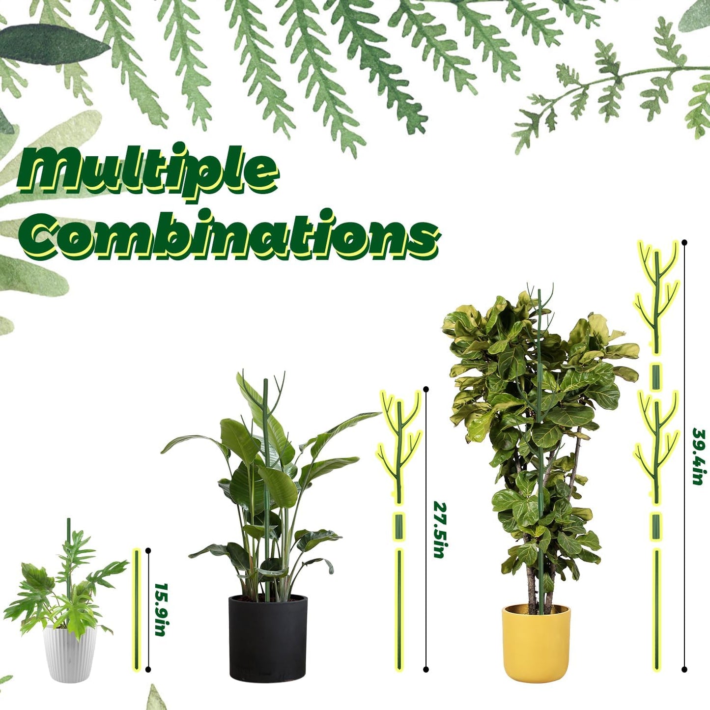 8 Pack Monstera Plant Support Stakes, 27.5inch Detachable Twig Plant Support Stakes with 12 Orchid Clips, 8 Twist Clips 65ft Twist Ties - Ideal Plant Stakes for Indoor Outdoor Plants-VerdiqueGarden