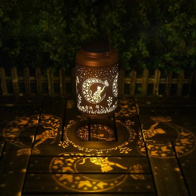 Solar Lanterns Outdoor Waterproof - Cat Garden Decor Birthday Gifts for Women Mom Grandma Hanging Solars Lights Metal Solar Lantern for Outside, Patio, Outdoor, Yard, Backyard, Porch-VerdiqueGarden