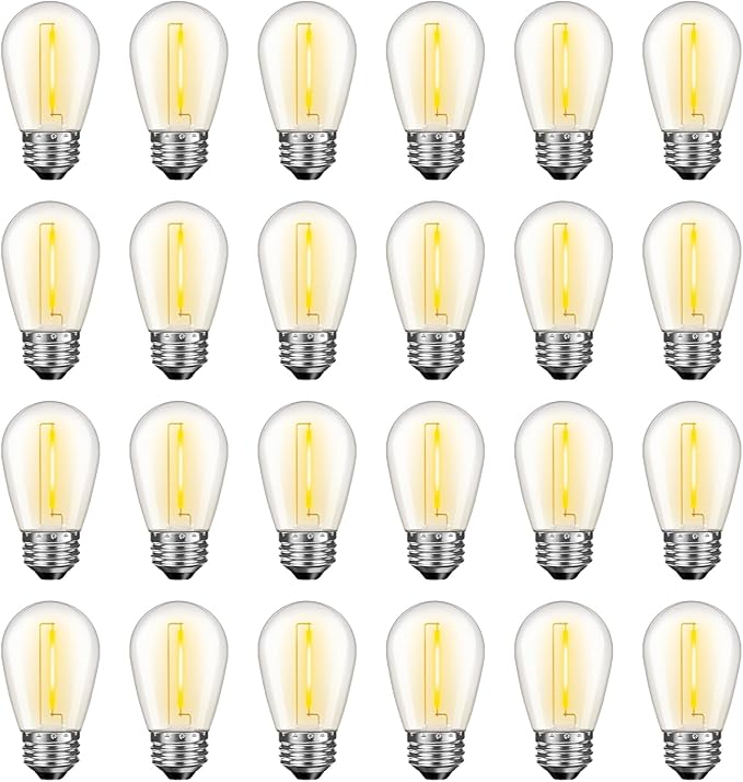 24 Pack LED S14 Replacement Light Bulbs, Waterproof 1W Vintage Edison Bulbs for Outdoor Patio Backyard String Lights, Dimmable, E26 Regular Medium Screw Base, 2200K Warm White-VerdiqueGarden