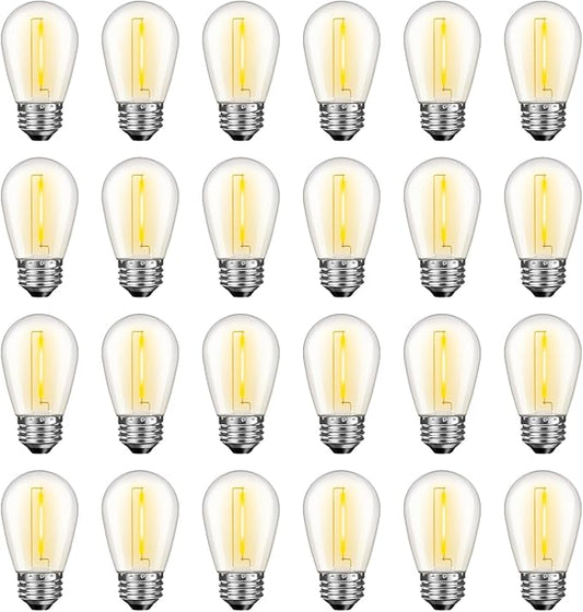 24 Pack LED S14 Replacement Light Bulbs, Waterproof 1W Vintage Edison Bulbs for Outdoor Patio Backyard String Lights, Dimmable, E26 Regular Medium Screw Base, 2200K Warm White-VerdiqueGarden