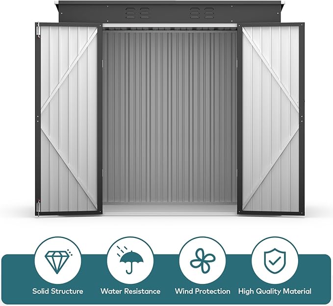 Gizoon 6' x 4' Outdoor Storage Shed with Double Lockable Doors, Anti-Corrosion Metal Garden Shed, Waterproof Shed Outdoor Storage Clearance for Backyard Patio Lawn-Dark Gray-VerdiqueGarden