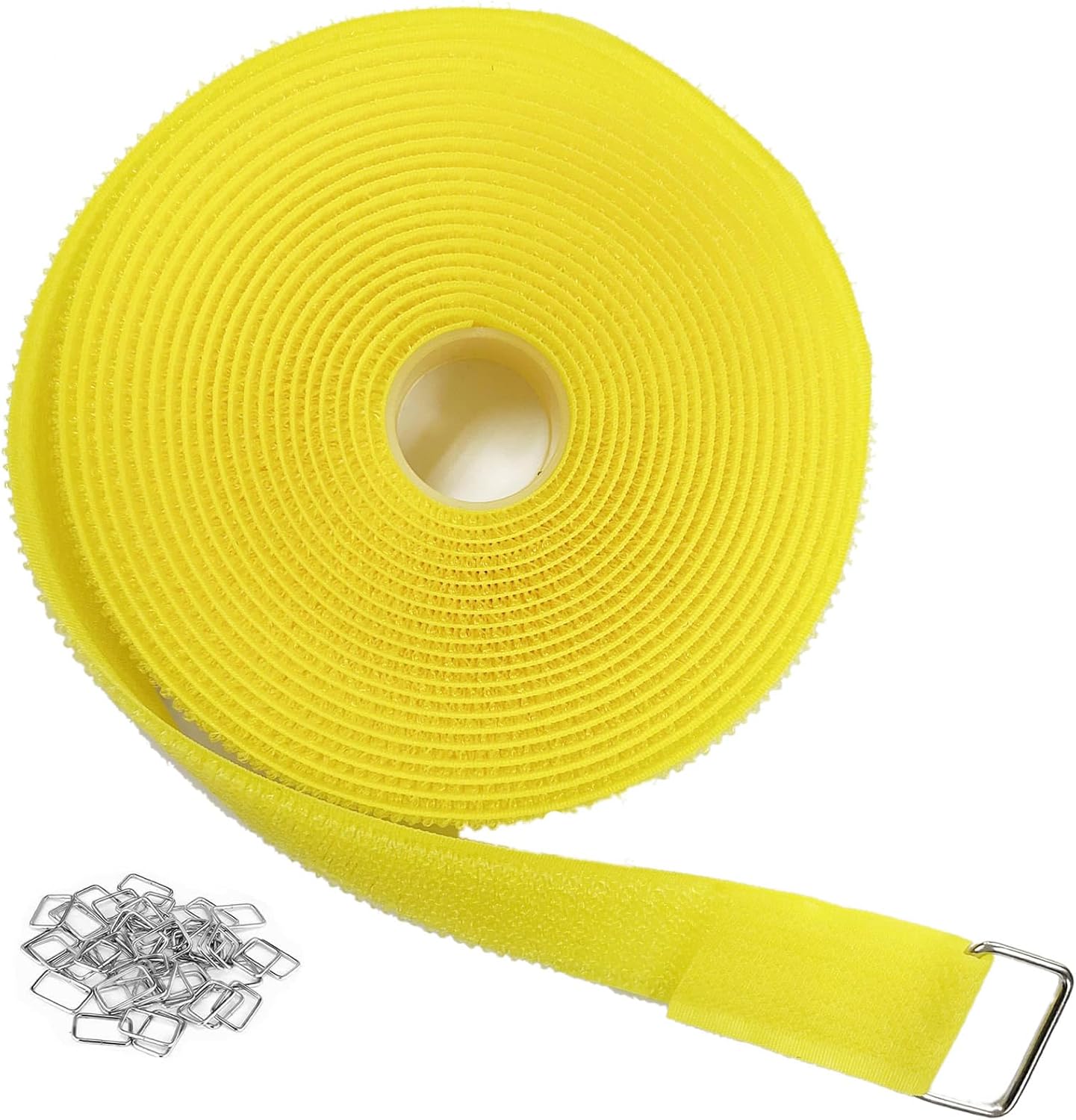 1"x16ft Hook and Loop Straps with 25 Metal Buckles, Adjustable Fastening Cable Straps, Cut-to-Length Cinch Strap, Reusable Nylon Securing Cord Ties for Organizer or Storage, 1 inch Wide,Yellow-VerdiqueGarden