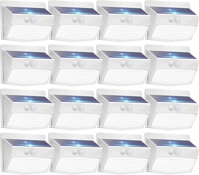 Peasur 16 Packs Solar Outdoor Lights Motion Sensor Solar Security Lights Waterproof with 3 Lighting Modes Solar Powered Wall Lights Outside for Garden Fence Yard Deck, White-VerdiqueGarden