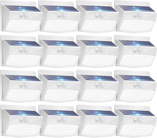 Peasur 16 Packs Solar Outdoor Lights Motion Sensor Solar Security Lights Waterproof with 3 Lighting Modes Solar Powered Wall Lights Outside for Garden Fence Yard Deck, White-VerdiqueGarden