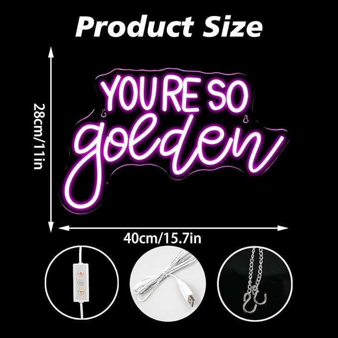 You're So Golden Neon Sign Wall Decor, Neon Signs Dimmable Letter Neon Sign Light Up Signs for Room,Bar,Bedroom,Party, Birthday Party Bar Pub Club Decoration Gifts-VerdiqueGarden
