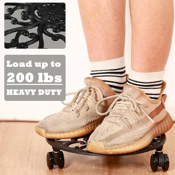 11 Inch Rolling Plant Stand with Wheels Wrought Iron Rolling Plant Stand with Casters Heavy Duty for Indoor Plants Rollers with Plant Saucers, Metal Round Plant Dolly 1 Pack-VerdiqueGarden