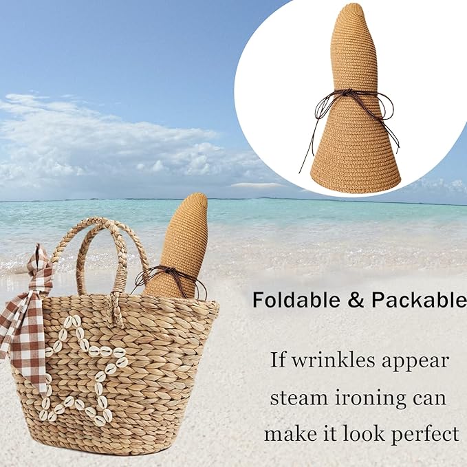 Floppy Big Beach Straw Hats for Women Foldable Summer Wide Brim Packable Sun Hat Womens Travel Straw Fedora Hat-VerdiqueGarden