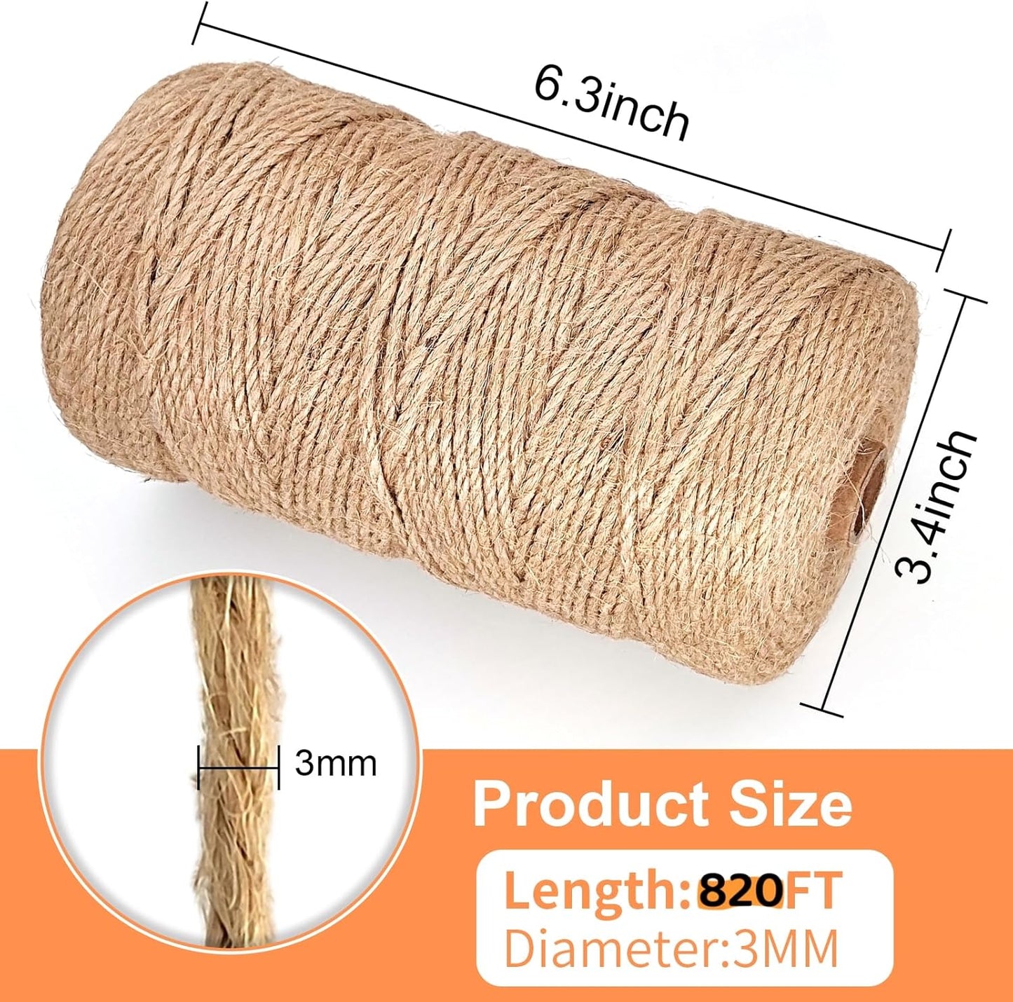 Twine String, 3mm 820FT Jute Rope for Handmade Arts Crafts Gift Wrapping, Burlap String for Gardening Climbing Plant, Hemp Cord for Halloween Christmas Wedding Decoration-VerdiqueGarden
