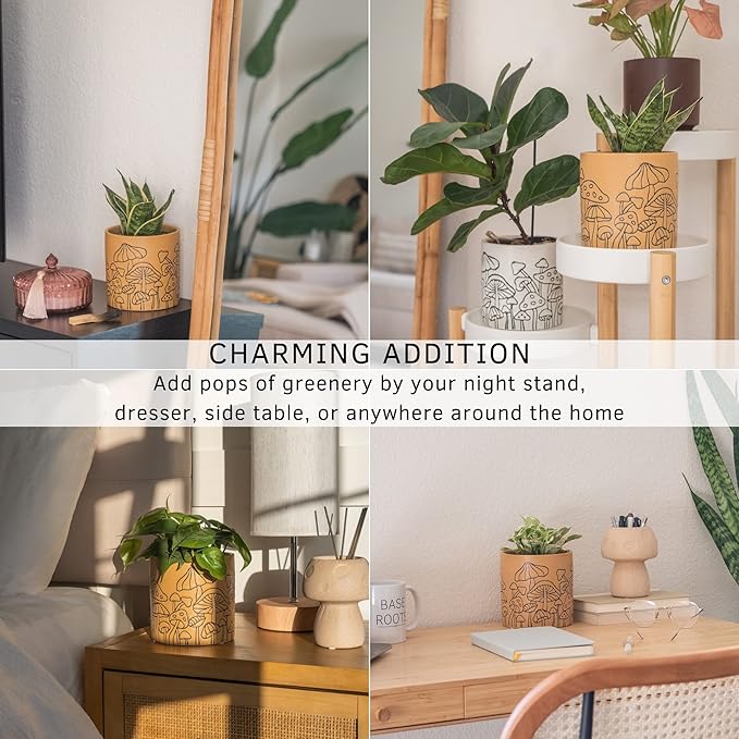 BASE ROOTS Mushroom Planter, Speckled Terracotta, Indoor/Outdoor, Holds Small Plants-VerdiqueGarden