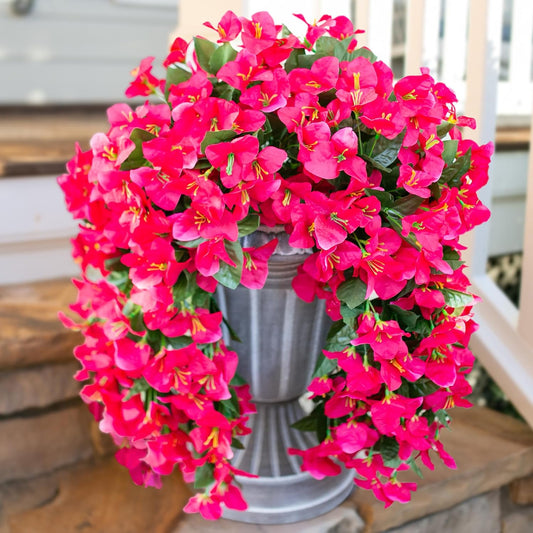 Bougainvillea Artificial Hanging Flowers Plants for Outdoors Decoration, 2pcs Fake Flowers Silk Bougainvillea Vines Realistic UV Resistant Faux Flowers for Planters Porch Patio Urn, Hot Pink-VerdiqueGarden