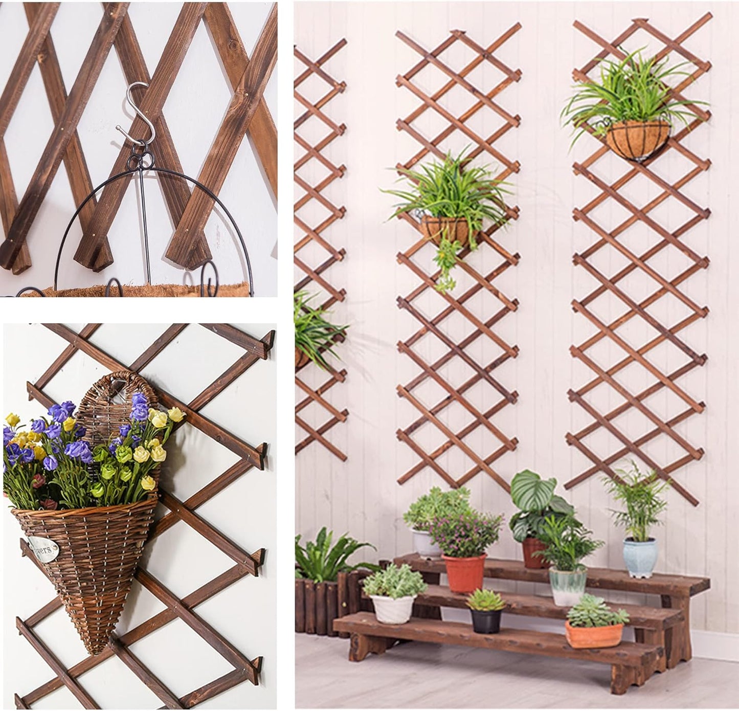 Avalution Extensible Natural Garden Wooden Fence Lattice Frame Plant Support Frame Natural Wooden Lattice Frame for Cucumber Climbing Plant Vines Ivy Rose 75"x11.8" Lattice Fence Panel(2Pack)-VerdiqueGarden