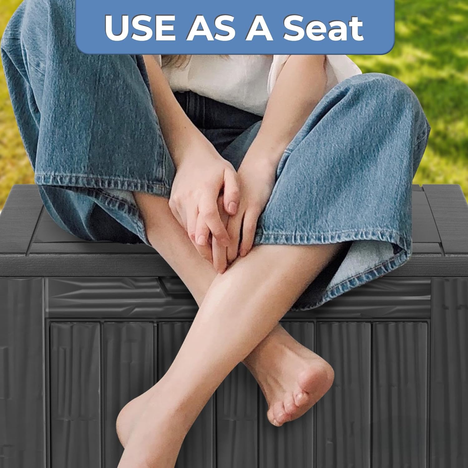 35 Gallon Resin Deck Box, Waterproof Outdoor Storage Bin for Patio, Poolside, and Garden, Lockable & UV-Resistant, Ideal for Small Spaces, Black-VerdiqueGarden