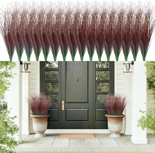 48Pcs Artificial Grass Plants, Faux Shrubs Wheat Grass, Artificial Tall Grasses Fake Plants for Outdoor Decor,Artificial Greenery Stems Weed for Room Indoor Home Decor（Red）-VerdiqueGarden