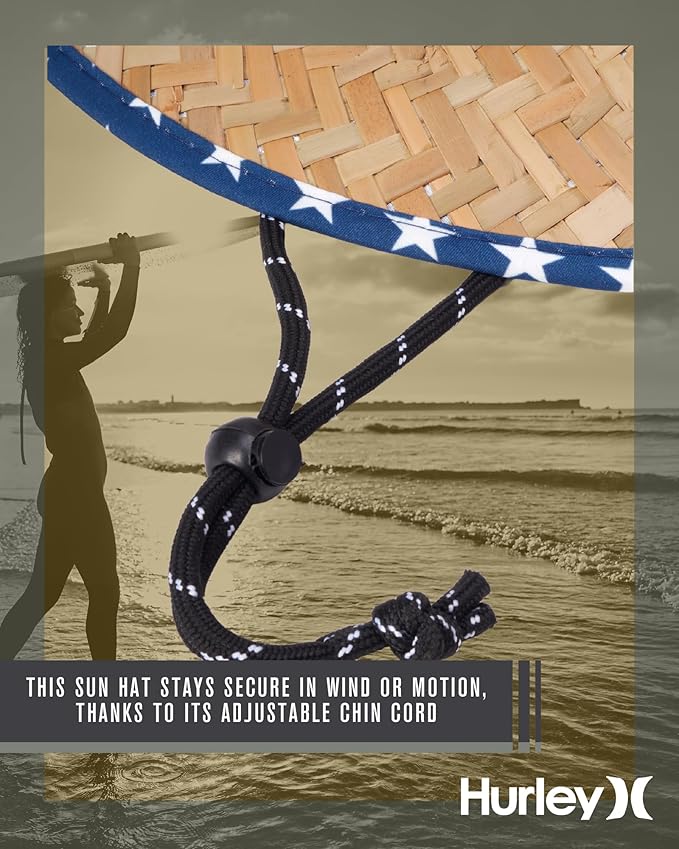 Hurley Men's Straw Hat - Wide Brim Channel Island Lifeguard Hat - Stylish Sun Hats for Men with Chin Strap-VerdiqueGarden