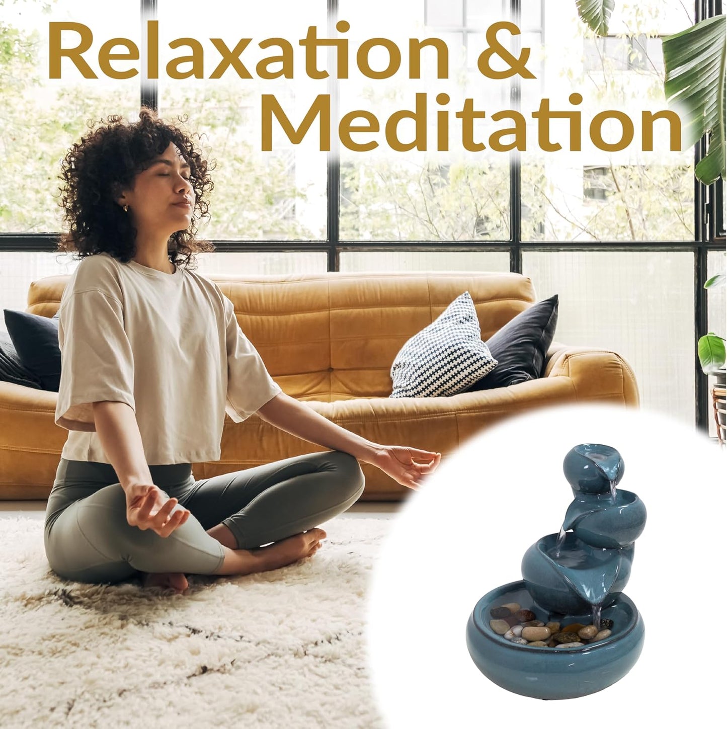 Sunnydaze Tiered Vessels Ceramic Tabletop Water Fountain - Relaxing Indoor Fountain for Office, Bedroom, or Living Room - Teal-VerdiqueGarden