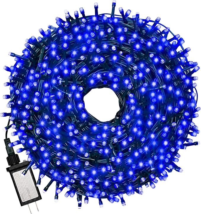 Christmas Light 1000 LEDs 336ft Green Cable Wire Fairy String Tree Twinkle Lights Plug in 12 Modes for Christmas Party, Outdoor, Garden, Wedding, Home Decoration (Blue)-VerdiqueGarden