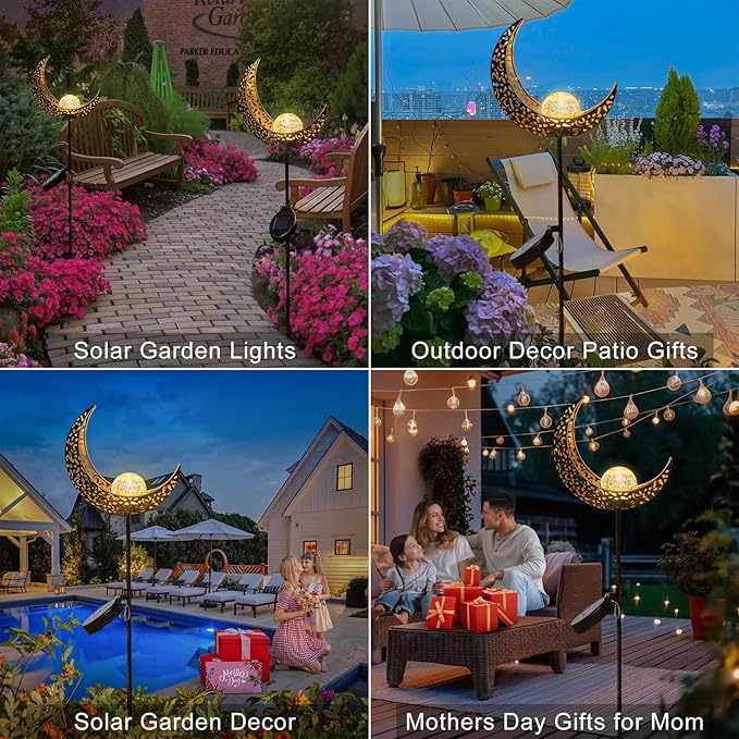 HOMEIMPRO Moon Solar Lights Outdoor Garden Decor Gifts for Women,Waterproof Stakes Yard Decorations for Lawn, Patio Accessories, Backyard Ornaments Birthday,Mothers Day Gifts Mom Grandma (Bronze)-VerdiqueGarden