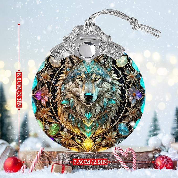 Stained Glass Suncatcher Hanging Ornament, Wolf Decor for Home, Christmas Ornament-VerdiqueGarden