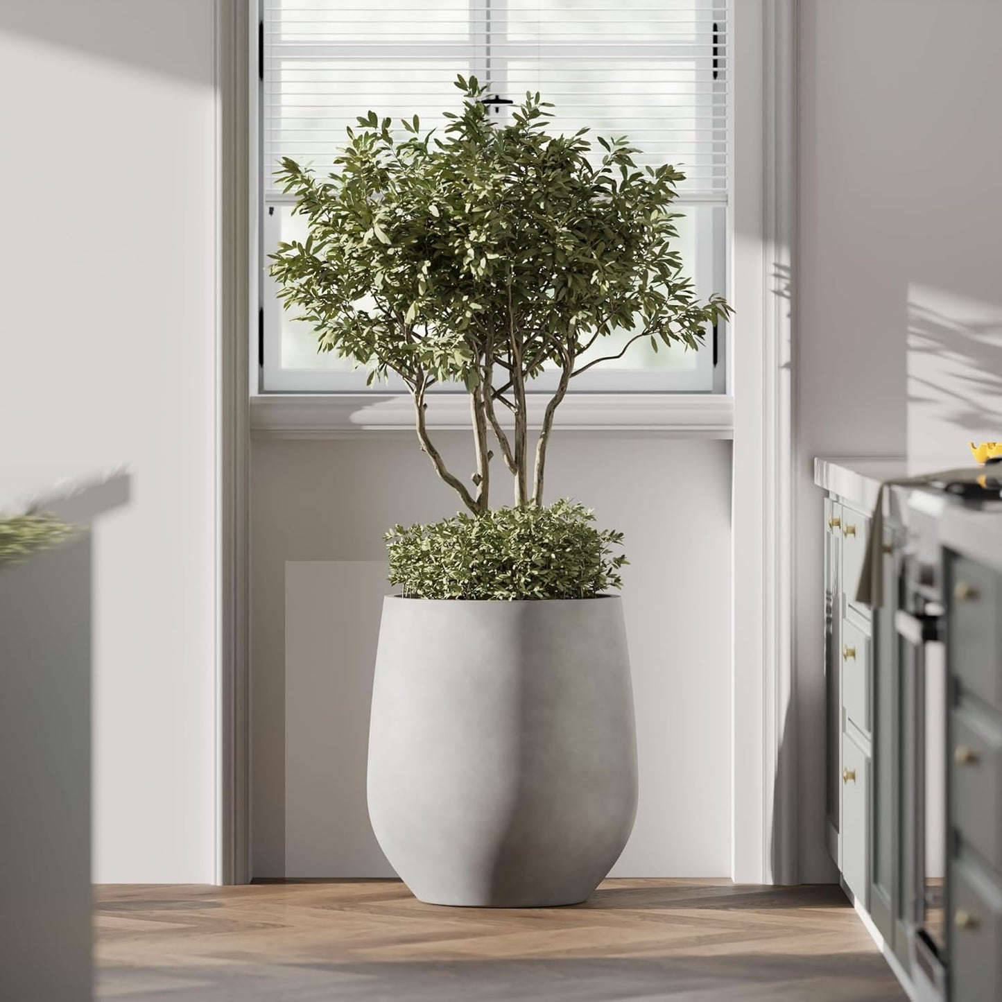 DTY Signature Mount Wilson Lightweight and Durable Modern Fiberstone Tapered Planter for Indoor Outdoor Drainage Hole & Rubber Plug Weather Resistant, 21.7" H x 20" Dia,15.7" Opening - Large, Gray-VerdiqueGarden