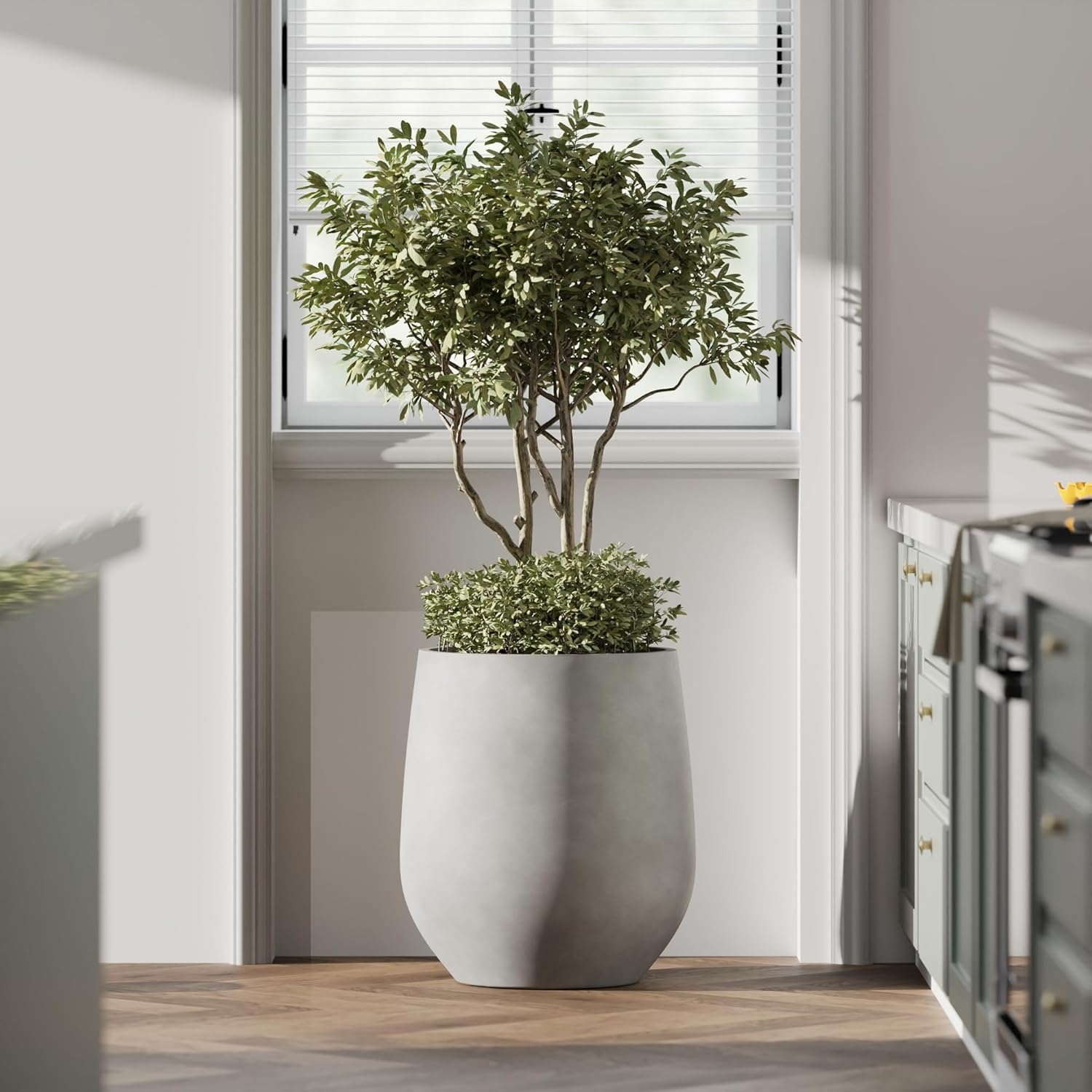 DTY Signature Mount Wilson Lightweight and Durable Modern Fiberstone Tapered Planter for Indoor Outdoor Drainage Hole & Rubber Plug Weather Resistant, 21.7" H x 20" Dia,15.7" Opening - Large, Gray-VerdiqueGarden