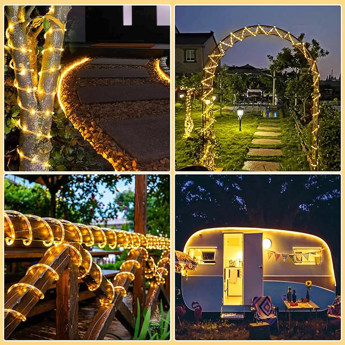 Rope Lights Outdoor, 100FT 300 LED Plug in Christmas Lights with Waterproof 8 Modes, Connectable String Twinkle Light for Indoor House Patio Garden Party Holiday Decorations, Warm White-VerdiqueGarden
