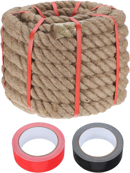 MECCANIXITY Jute Rope 1.3 Inch x 44ft, Thick Twine Rope Ropes Braided Jute Twine Natural Brown Burlap Cord String Heavy Twisted with Tapes for Decorative Crafts Railing Swing Tug of War-VerdiqueGarden