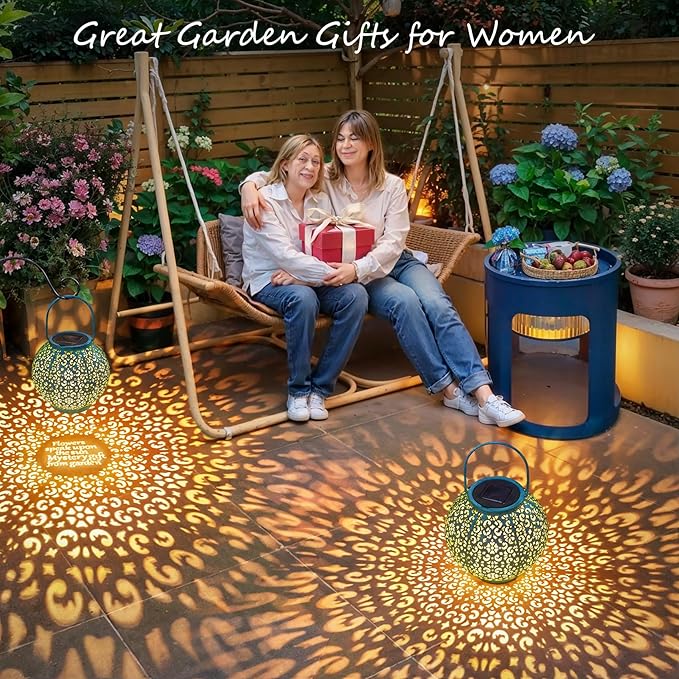 Outdoor Solar Big Lanterns Waterproof, Go2garden Gifts for Women Mom Garden Yard Decor Lights for Patio, Yard, Party Ornaments,Birthday Mothers Day Gifts for Grandma (1 Pack, Teal Blue)-VerdiqueGarden