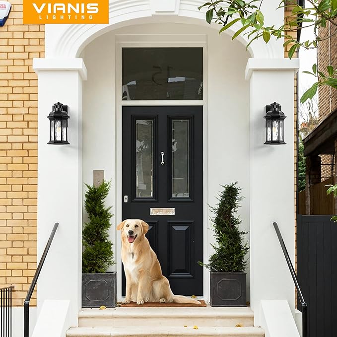 VIANIS Motion Sensor Outdoor Wall Lights, 2-Pack Black Outdoor Light Fixture, Exterior Lights for House, Front Porch Light Lantern Wall Mount Sconce Lighting, Dusk to Dawn Outside Lights for Patio-VerdiqueGarden